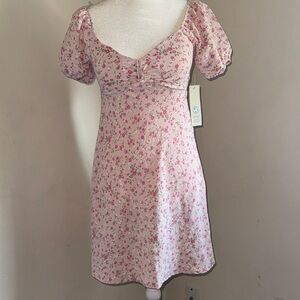 No Boundaries Light Pink Floral Puff Sleeve Mini Dress